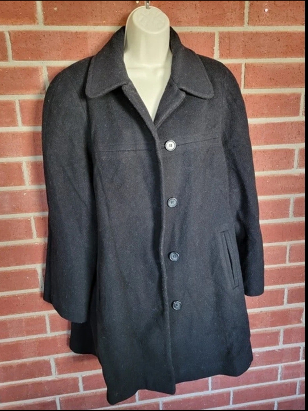 103 Cabin Creek Black Wool Pea Coat - Classic Button Front